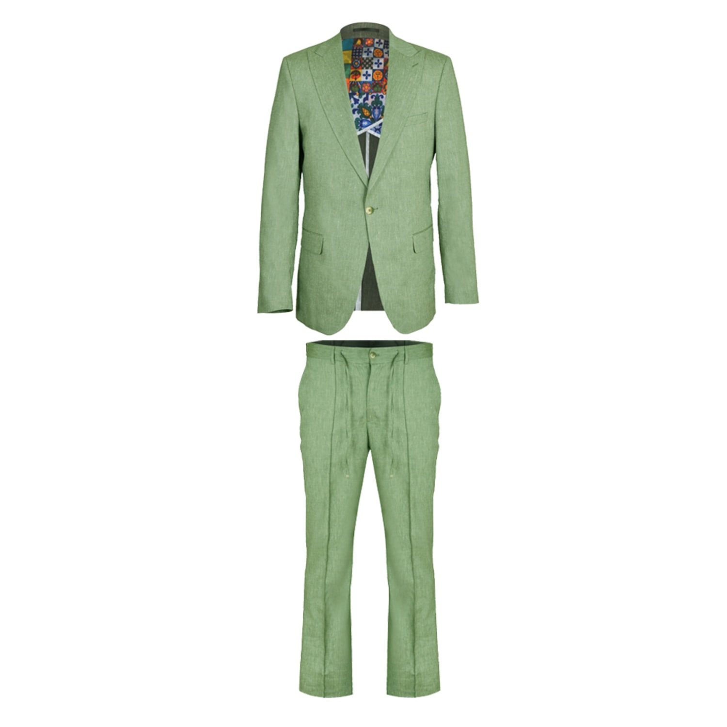 David Wej Men's Hugo Linen Single Breasted Suit - Green In Green