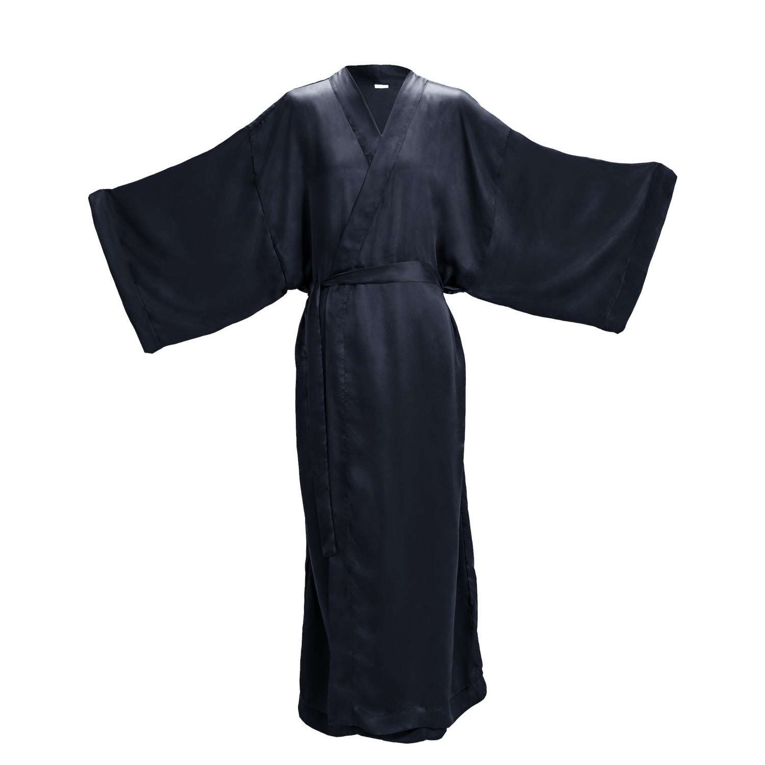 Ceva Cu Dichis Women's Long Kimono Black Vegan Silk In Blue
