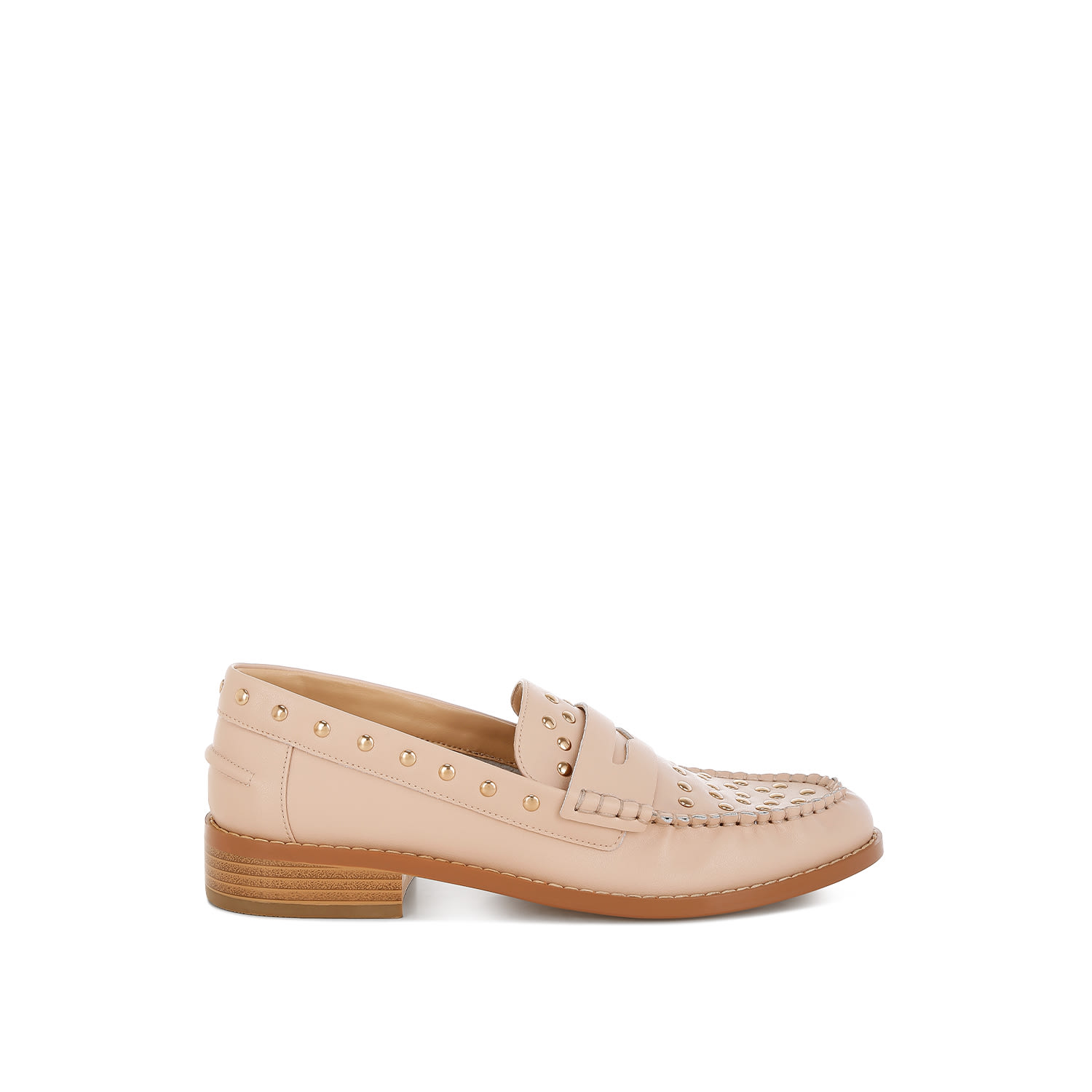 Women's Neutrals Oglavia Studs Embellished Leather Loafers In Beige By Rag & Co