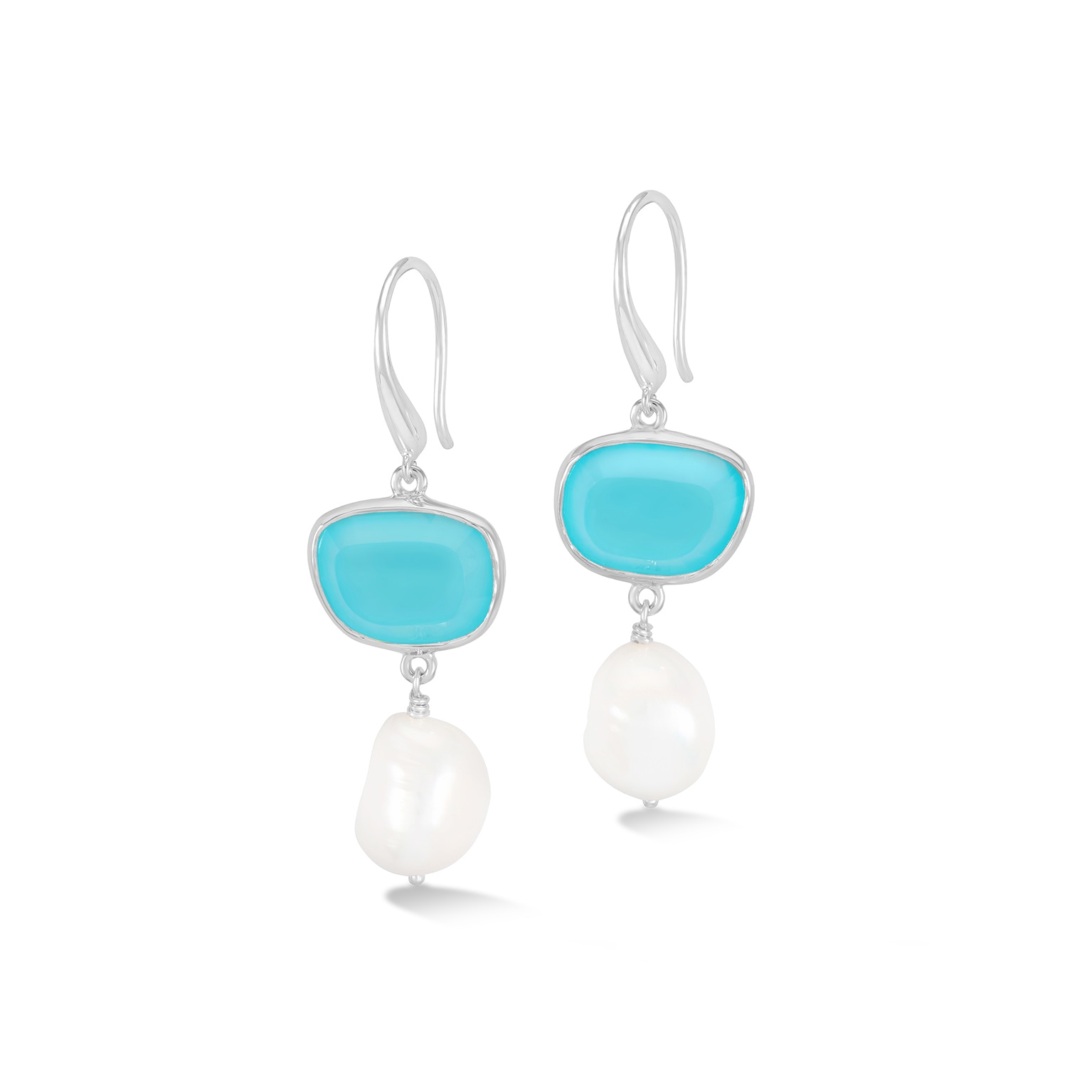 Women’s Chalcedony Pebble & Pearl Drop Earrings In Silver Dower & Hall