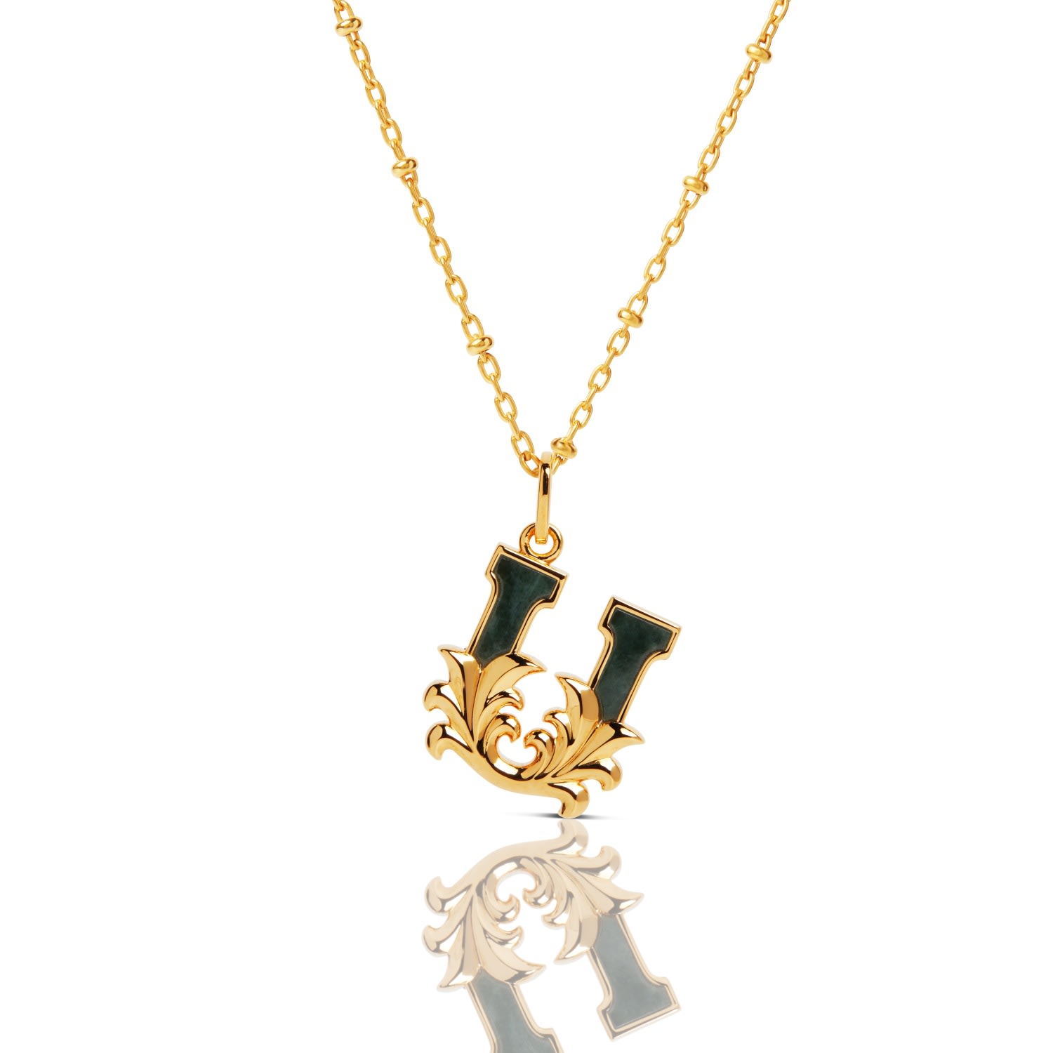 Kasun Women's Gold Plated U Initial Necklace With Green Marble In Gold