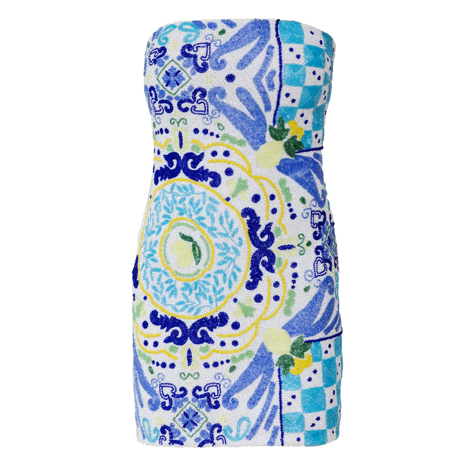 Self-adore Women's White / Red Limoncello Hand-beaded Embellished Mini Dress- Blue In Blue