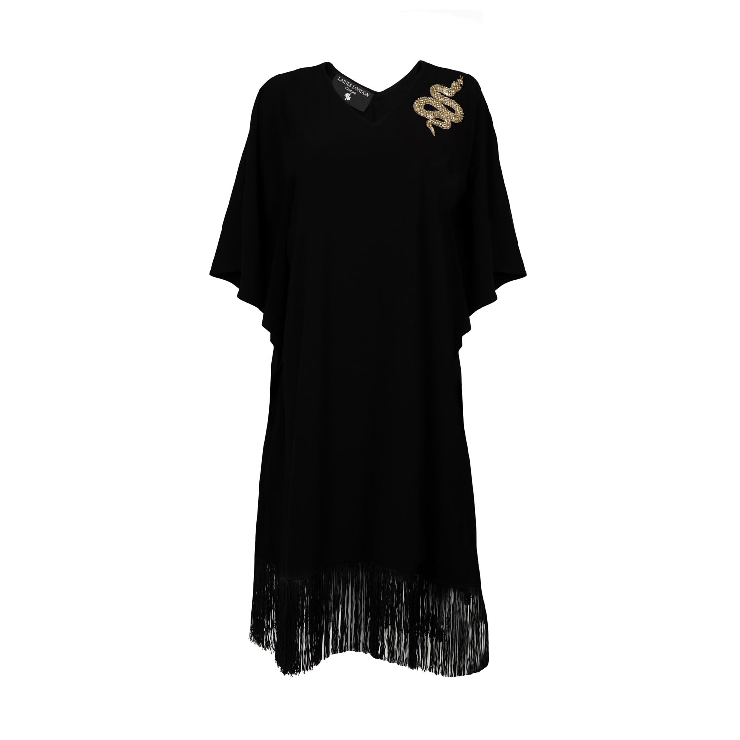 Laines London Women's Laines Couture Fringed Tassel Kaftan With Embellished Snake - Black