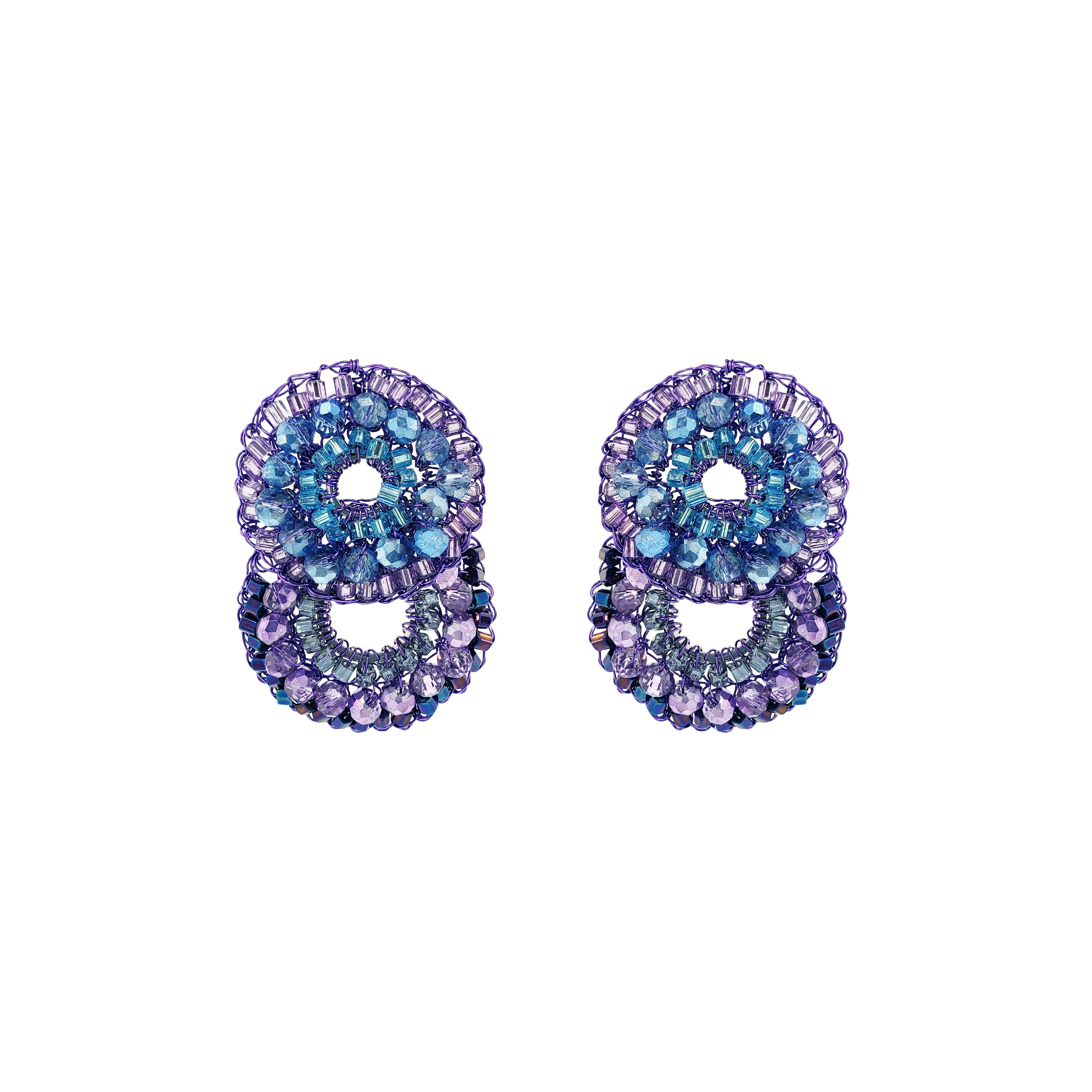 Lavish By Tricia Milaneze Women's Blue / Pink / Purple Neon Purple Mix Gush Small Handmade Crochet Earrings