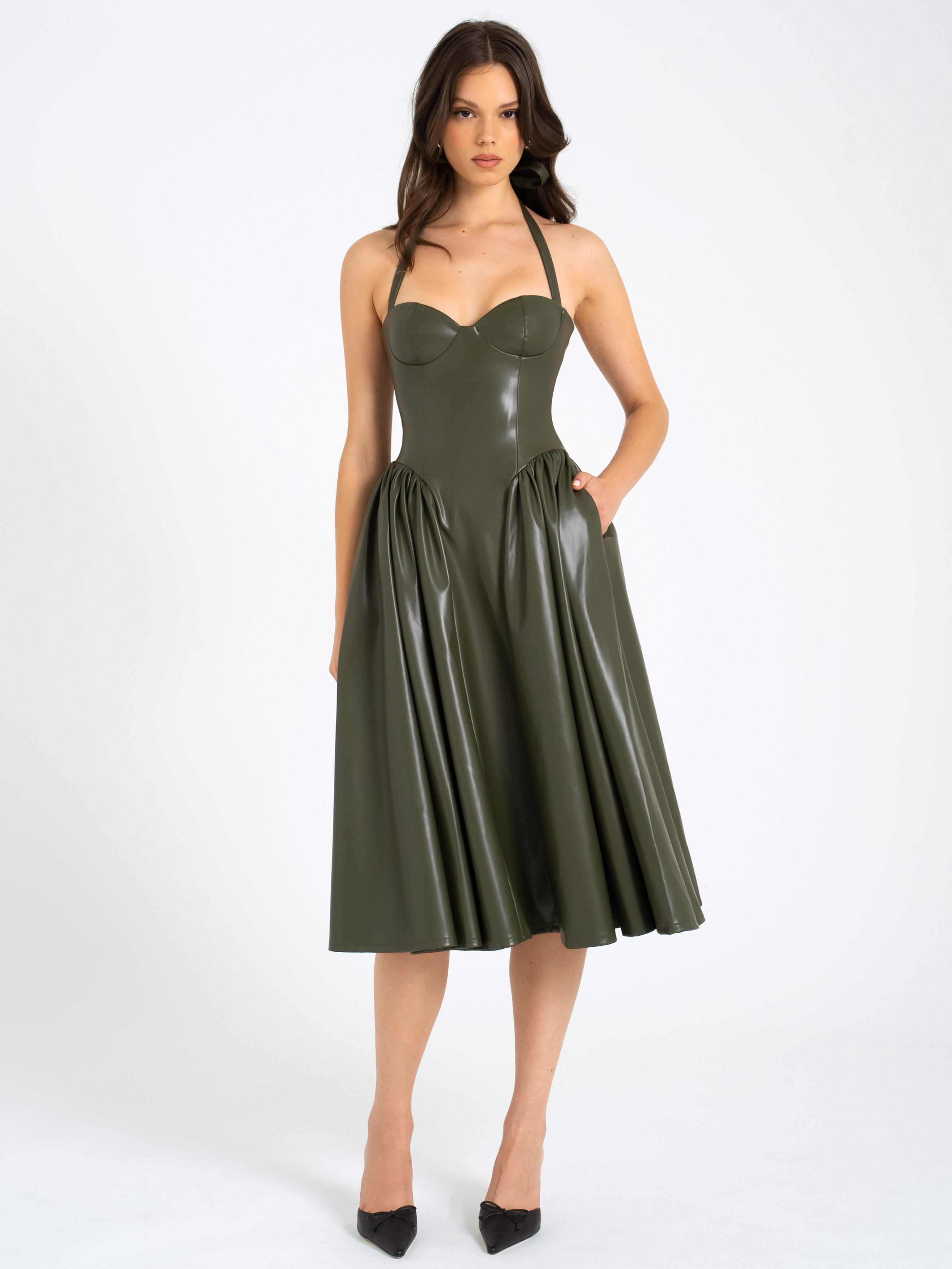 Eliana Olive Vegan Leather Dress | Miss Circle New York | Wolf & Badger