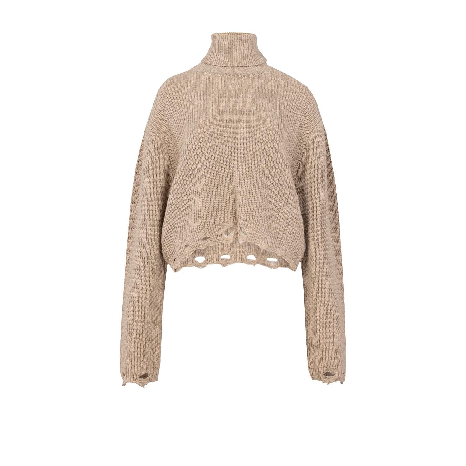 Pcfg Neutrals Your Itch Ripped High Neck Knit Sweat - String In Brown