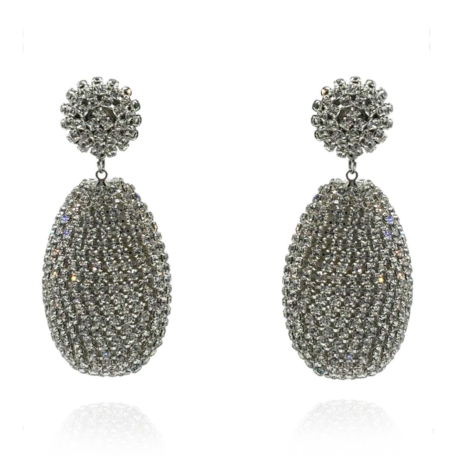 Michael Nash Jewelry Women's Neutrals Silver Rhinestone Chain-covered Large Drop Resin Earrings In Gray