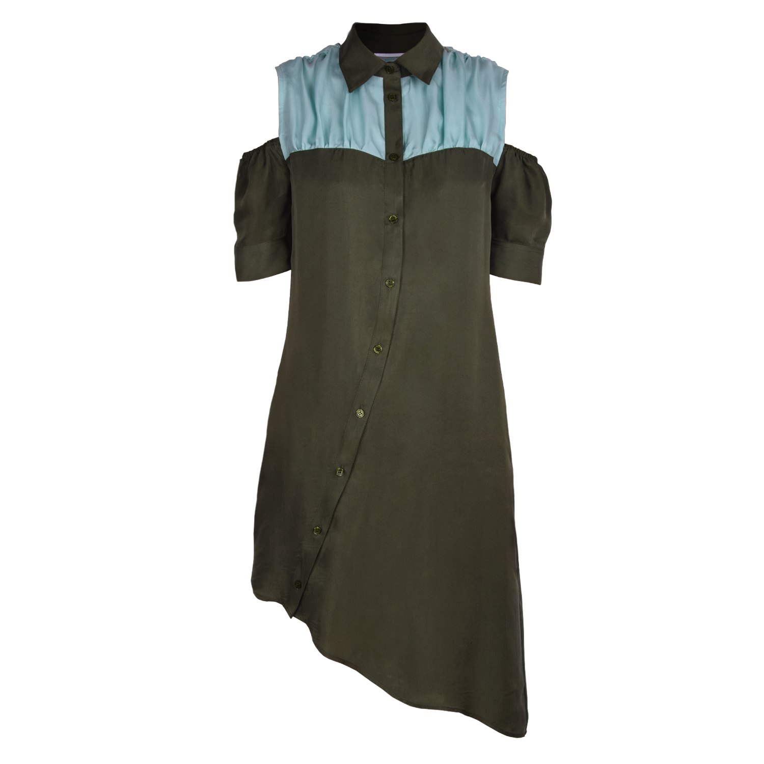 Women’s Green / Blue Airy Shirt Dress, Cupro, In Green & Light Blue Medium Blonde Gone Rogue