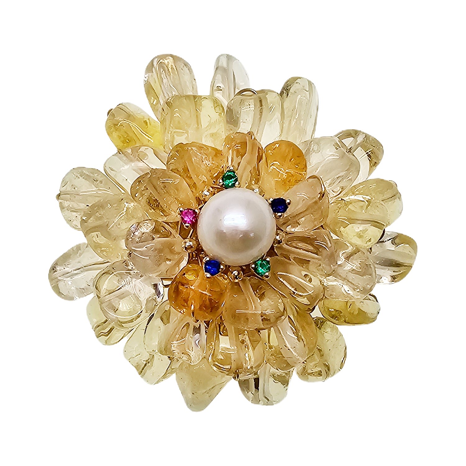 Farra Women's Yellow / Orange Prosperity Citrine Beads Flower Brooch