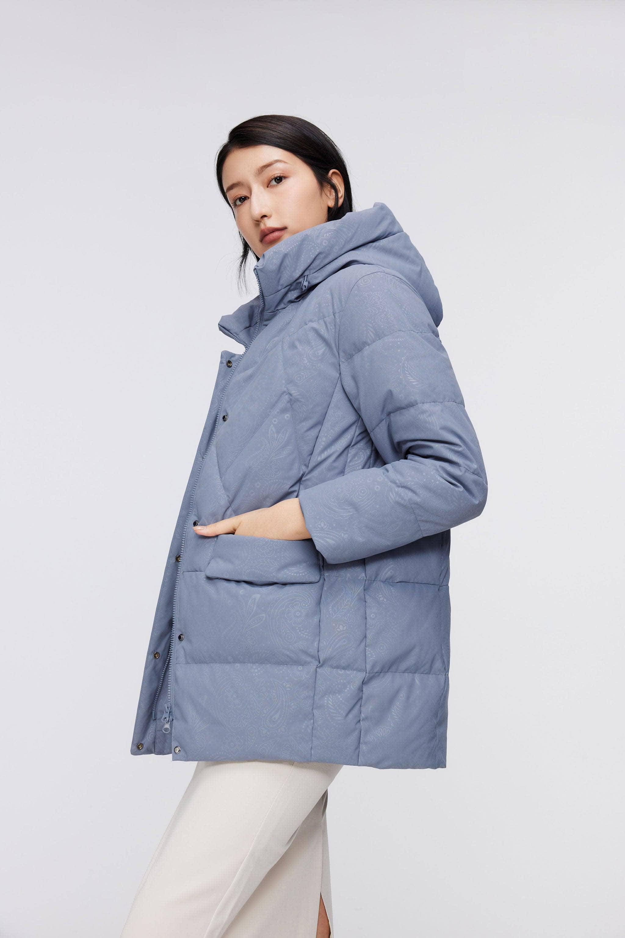 Women s Classic Casual Down Parka Blue Bosideng Wolf Badger