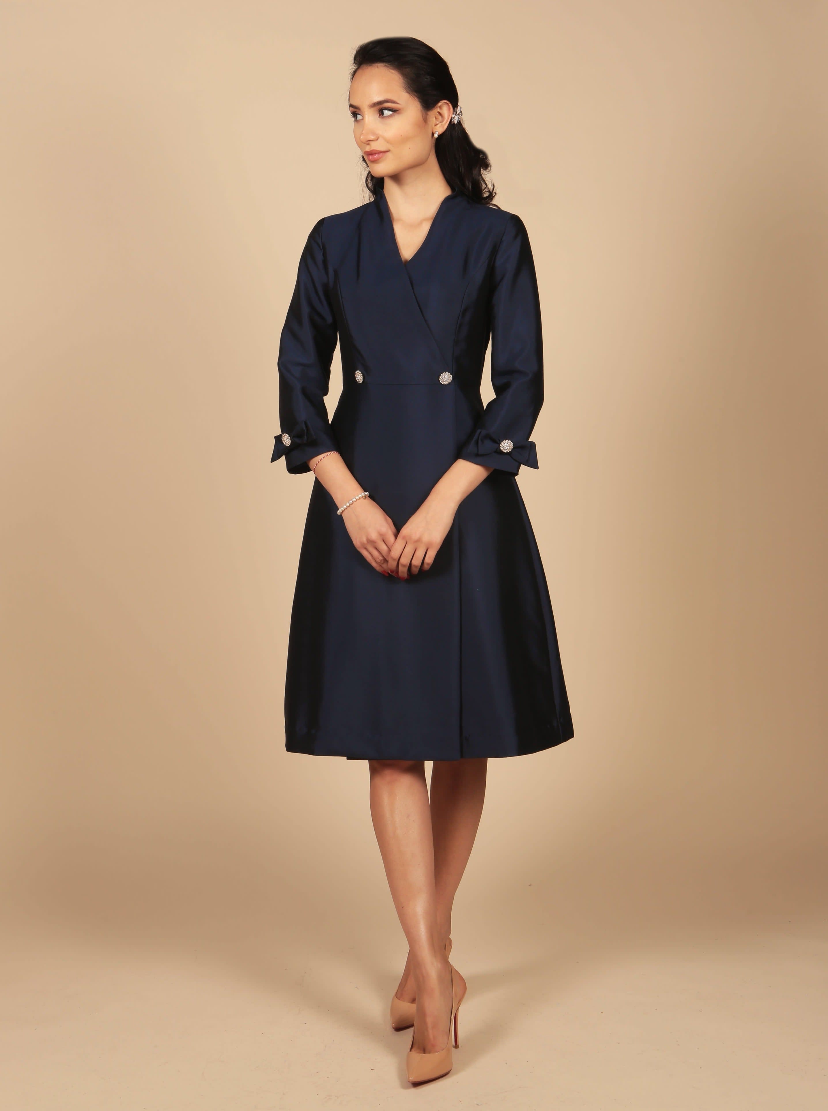 Astor 100% Wool & Silk Dress Coat In Navy | Santinni | Wolf & Badger