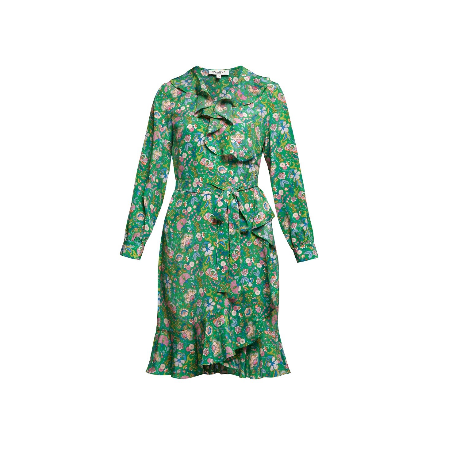 Women’s Abby Ruffled Silk Wrap Dress In Green Floral Print Small Rumour London