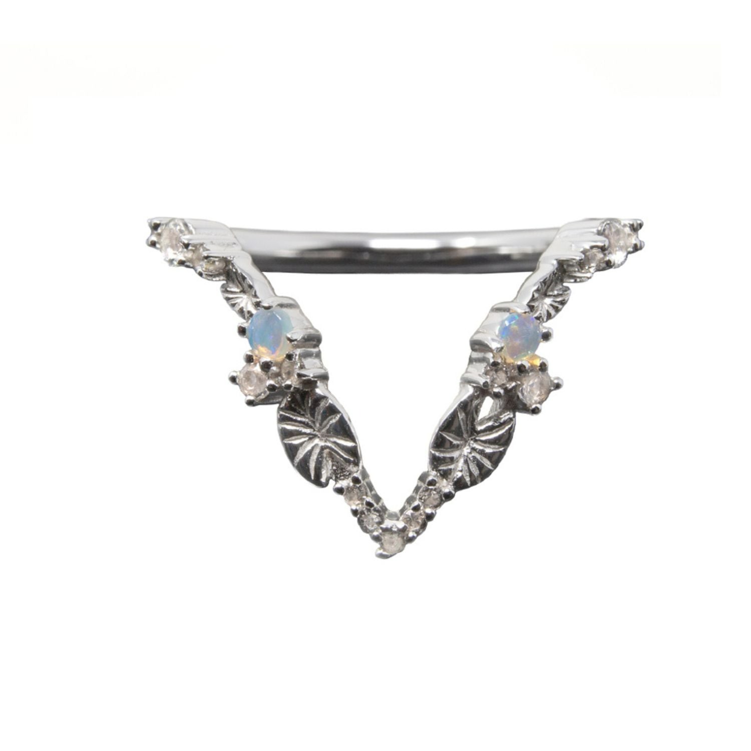 Nasi Silver Women's White / Silver Lilypad Ring- Opal & White Topaz- Silver In Metallic