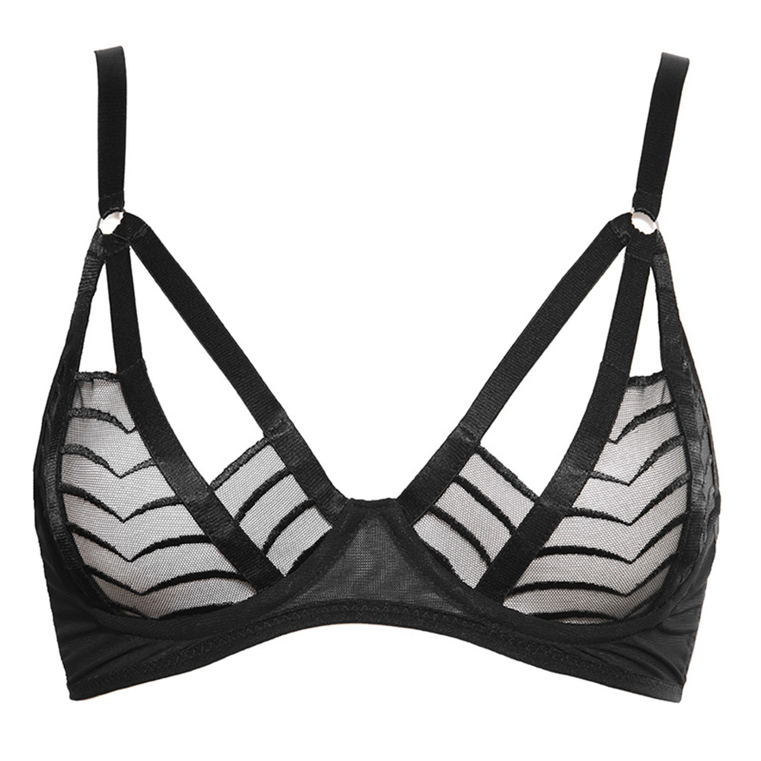 Reckless Wolf Women's Black Rebel Wired Bra - Soft Wired Lace Cup With Strapping In Black