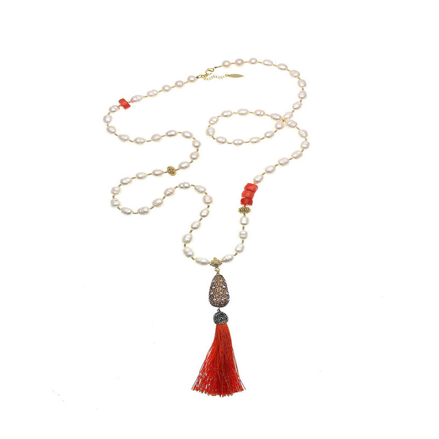 Women’s White / Red Freshwater Pearls With Corals Two-Ways Necklace Farra