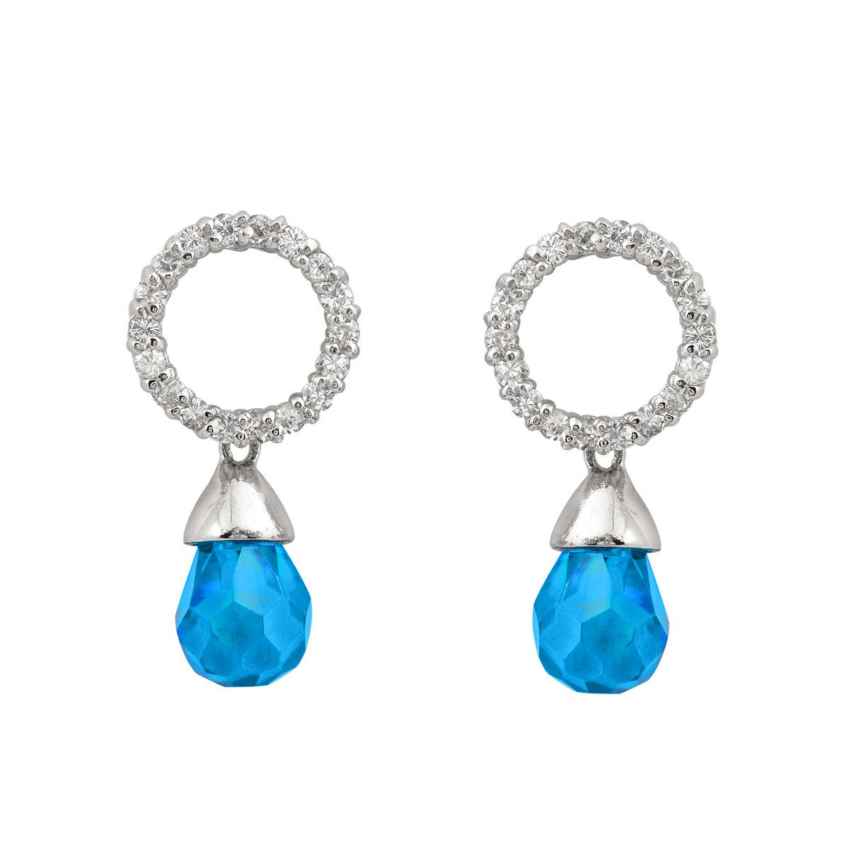 Genevive Jewelry Women's Blue / White / Silver Sterling Silver Blue Topaz Cubic Zirconia Teardrop Earrings In Multi