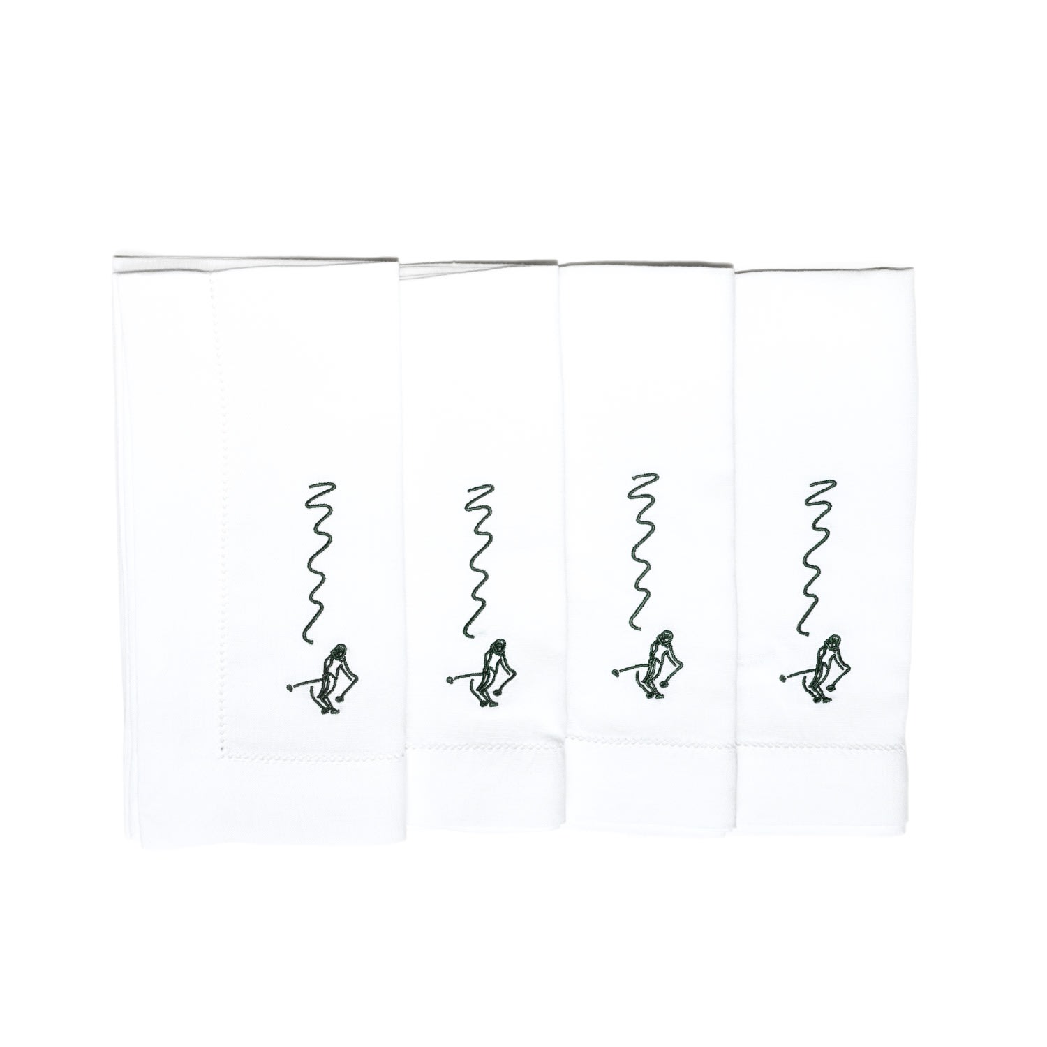 Dede Johnston Skiers Embroidered Napkin, Set Of 4, In Dark Green In White