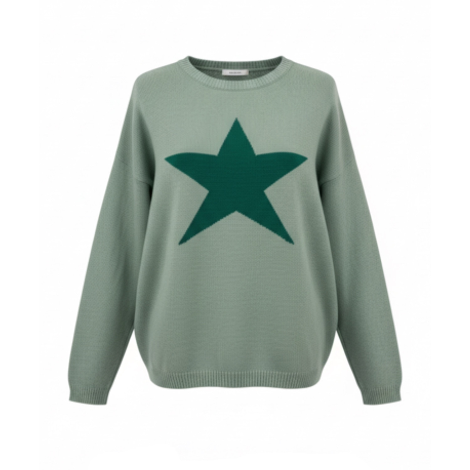 At Last... Women's Cashmere Mix Sweater In Sea Green With Dark Green Star