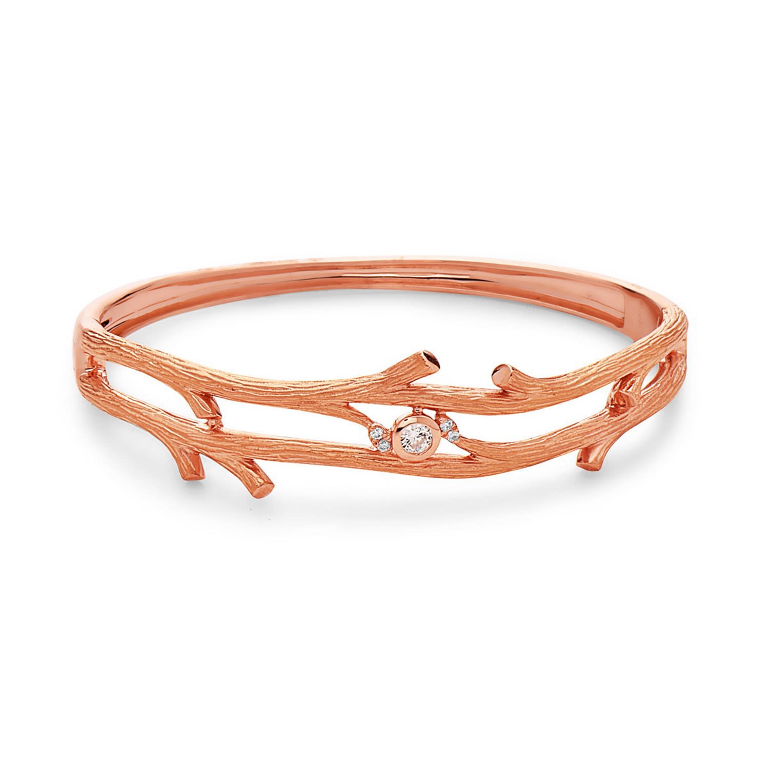 Women’s White / Rose Gold 18K Rose Gold Tree Branch Natural Diamond Bangle Artisan