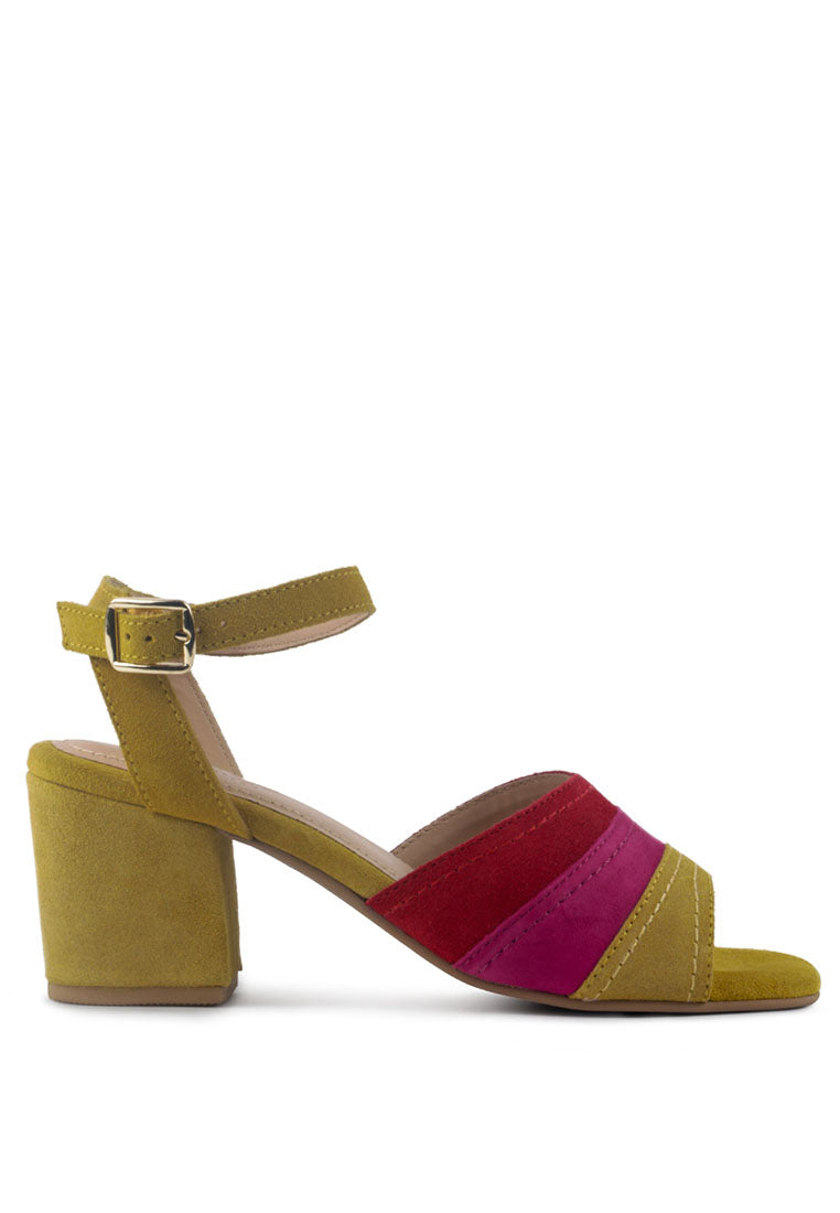 Women’s Mon Beau Fine Suede Block Heeled Sandal In Multi 7 Uk Rag & Co.