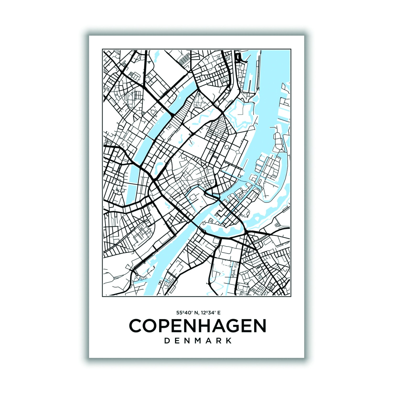 Blue Map Of Copenhagen Denmark Extra Large Stanley Print House