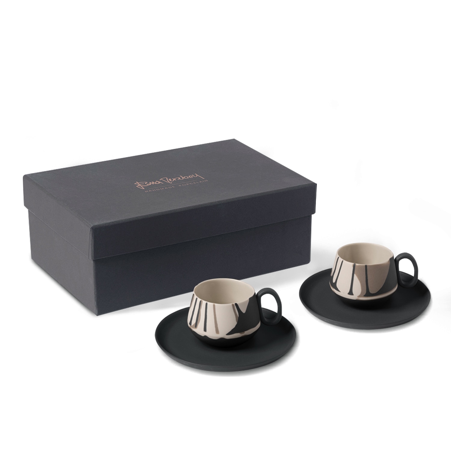 Tube Espresso Cups With Saucer Set Of Two Colour Wave Black Rock Esma Dereboy