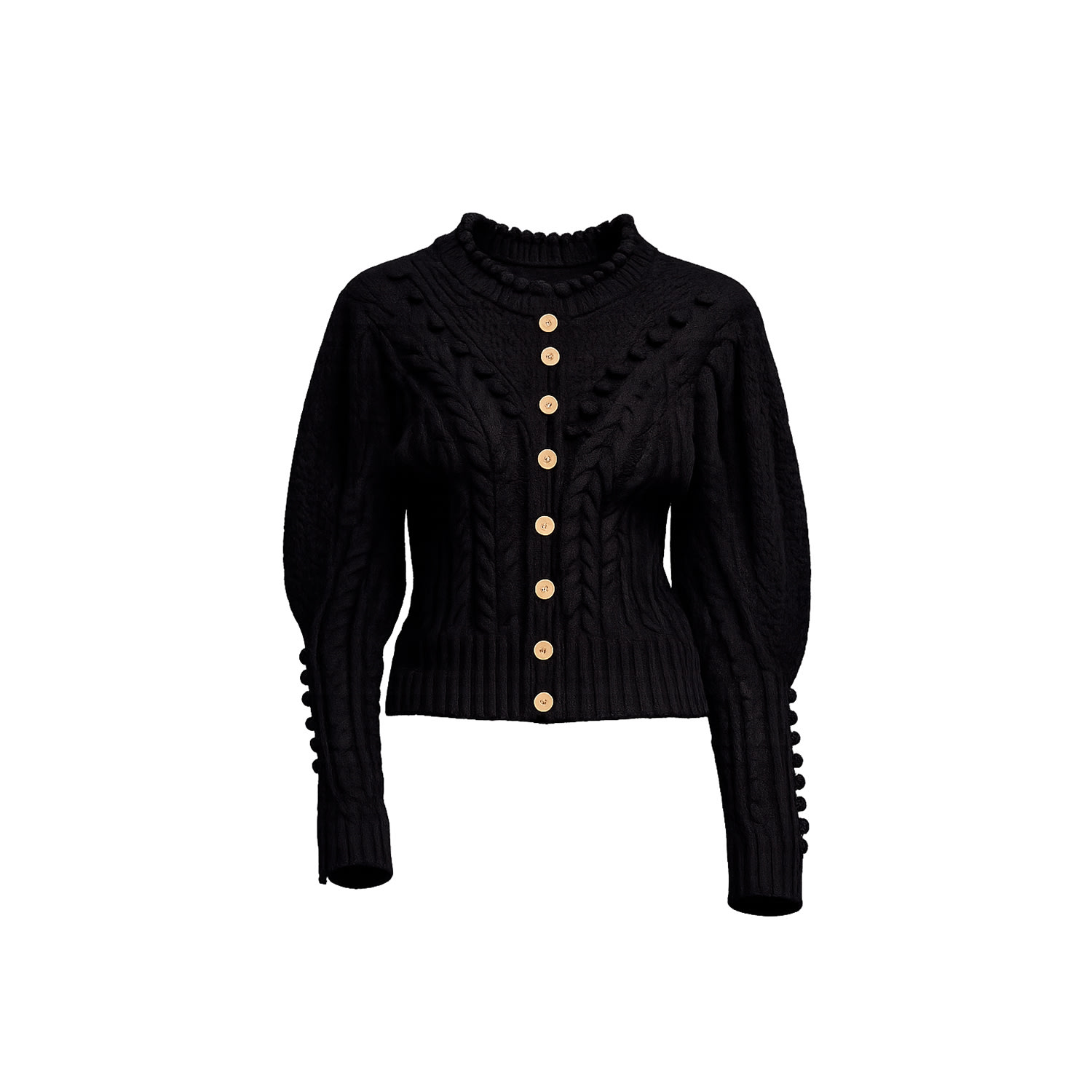Women's Crochet Knit Jacket With Pom-Pom And Flower Details Black | One Size | Tantra Spain Sl