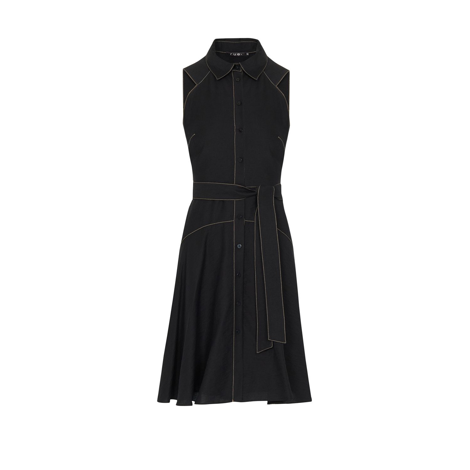 Rue Les Createurs Women's Belted Sleeveless Black Shirt Dress In Black