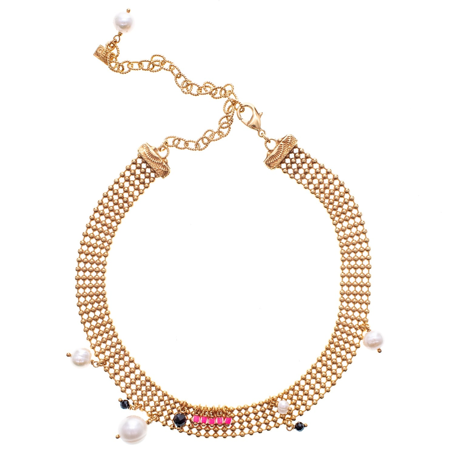 Gem Kingdom Women's Pink / White / Black Choker Necklace Gold Plated In Gold