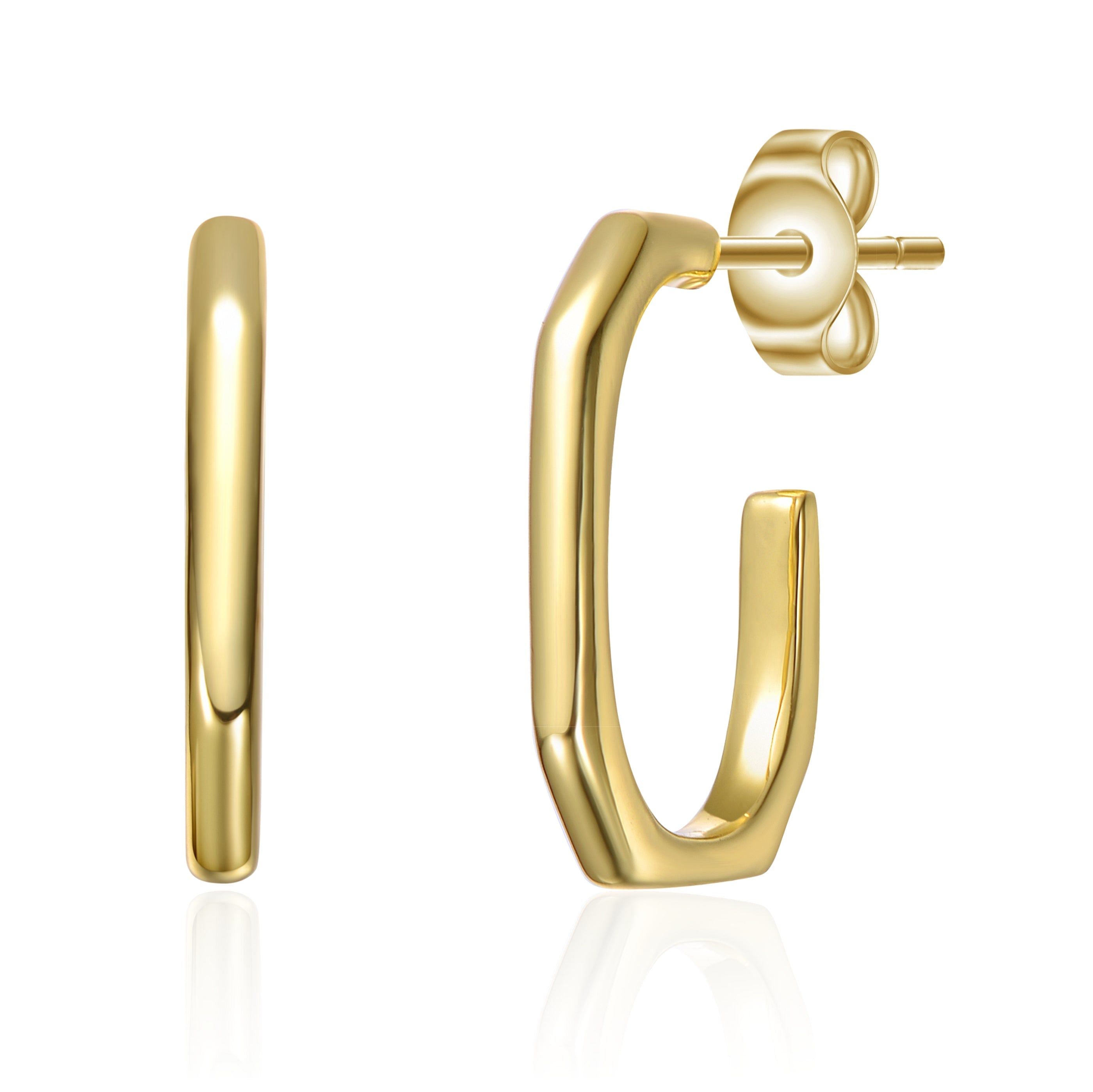 Genevive Jewelry Women's Yellow Gold Plated Open Geometric Tubular C-hoop Earrings In Gold