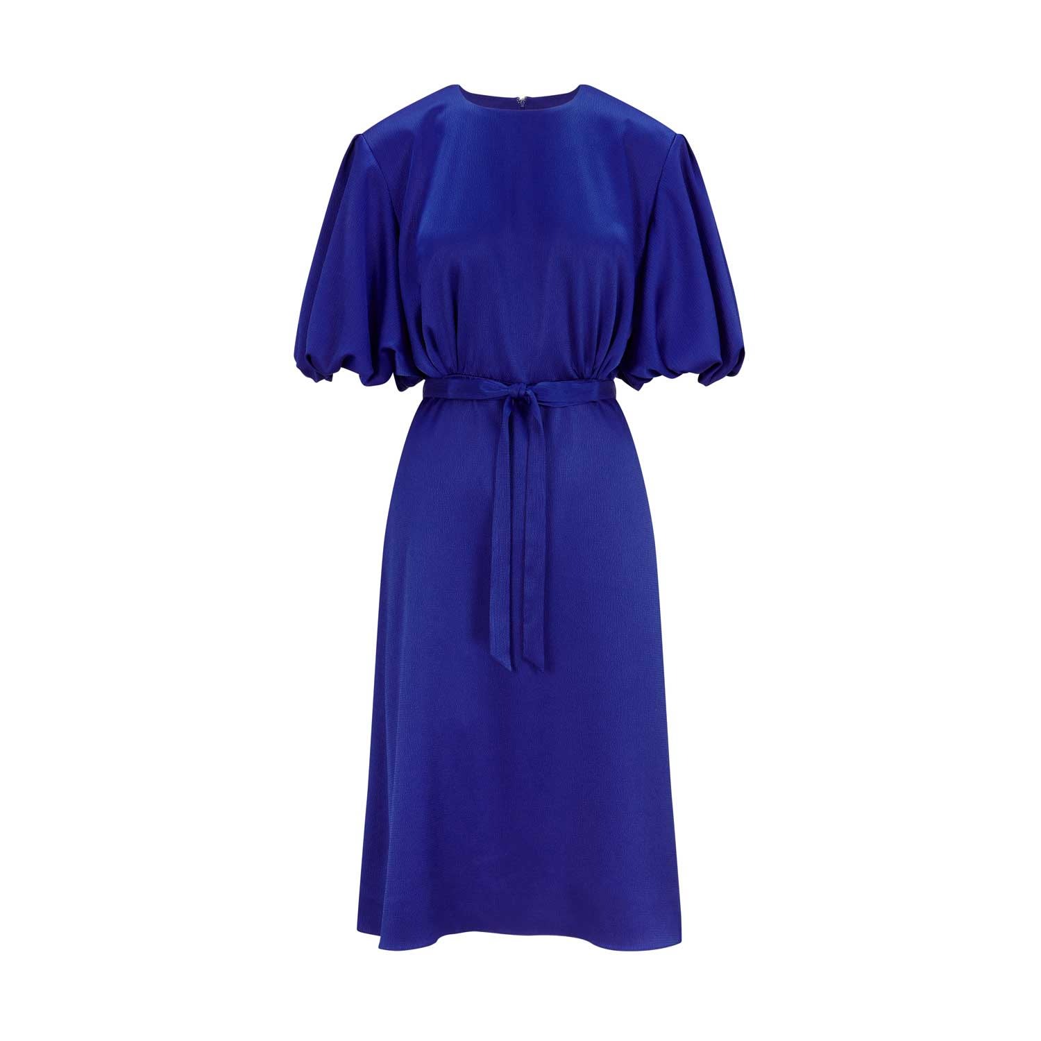 Shop Femponiq Women's Draped Puff Sleeve Satin Dress - Royal Blue