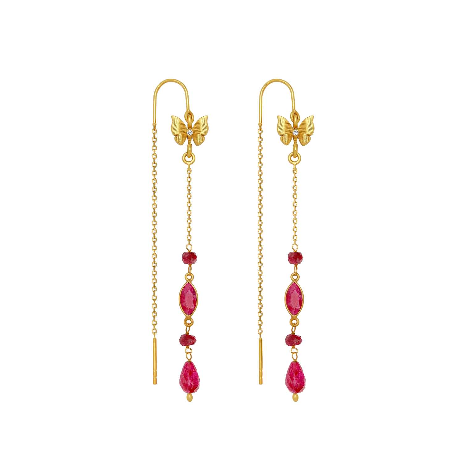 Karma And Luck Women's Pink / Red / Gold Opulent Soul Ruby Butterfly Gold Drop Earrings In Multi