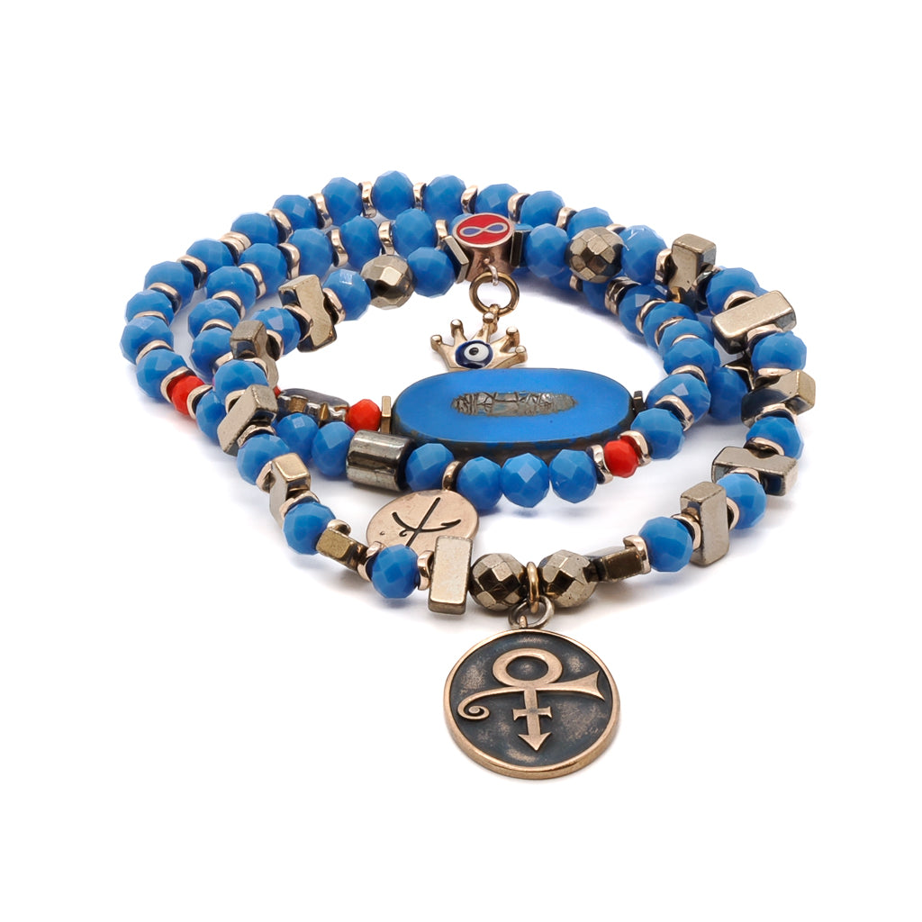 Women’s Gold / Blue / Red Magical Symbols Bracelet Set Ebru Jewelry