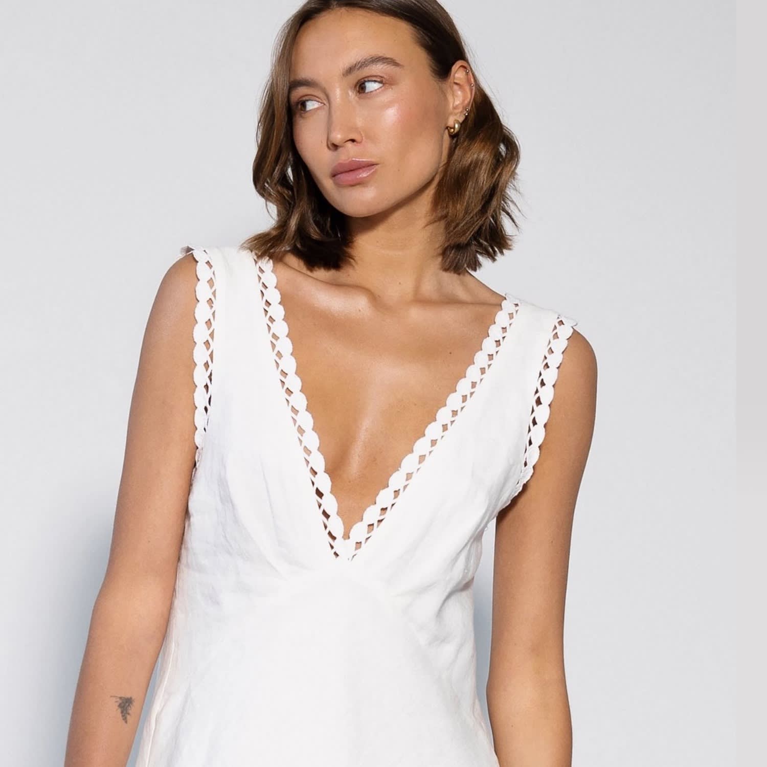 Designer white top linen dresses