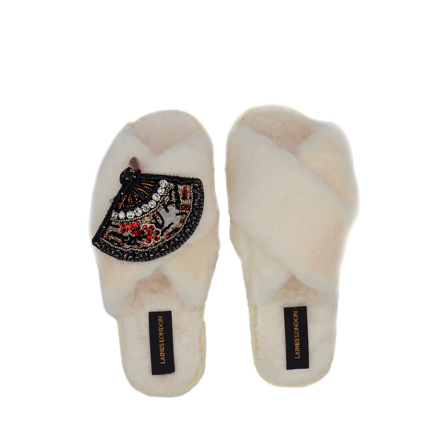 cream fluffy slippers