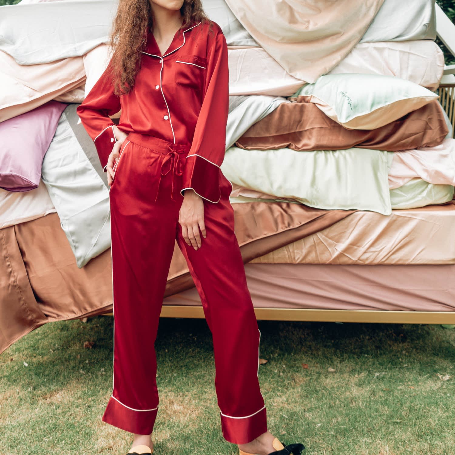 Women S 3 Piece Classic Silk Pajamas Set Red NOT JUST PAJAMA