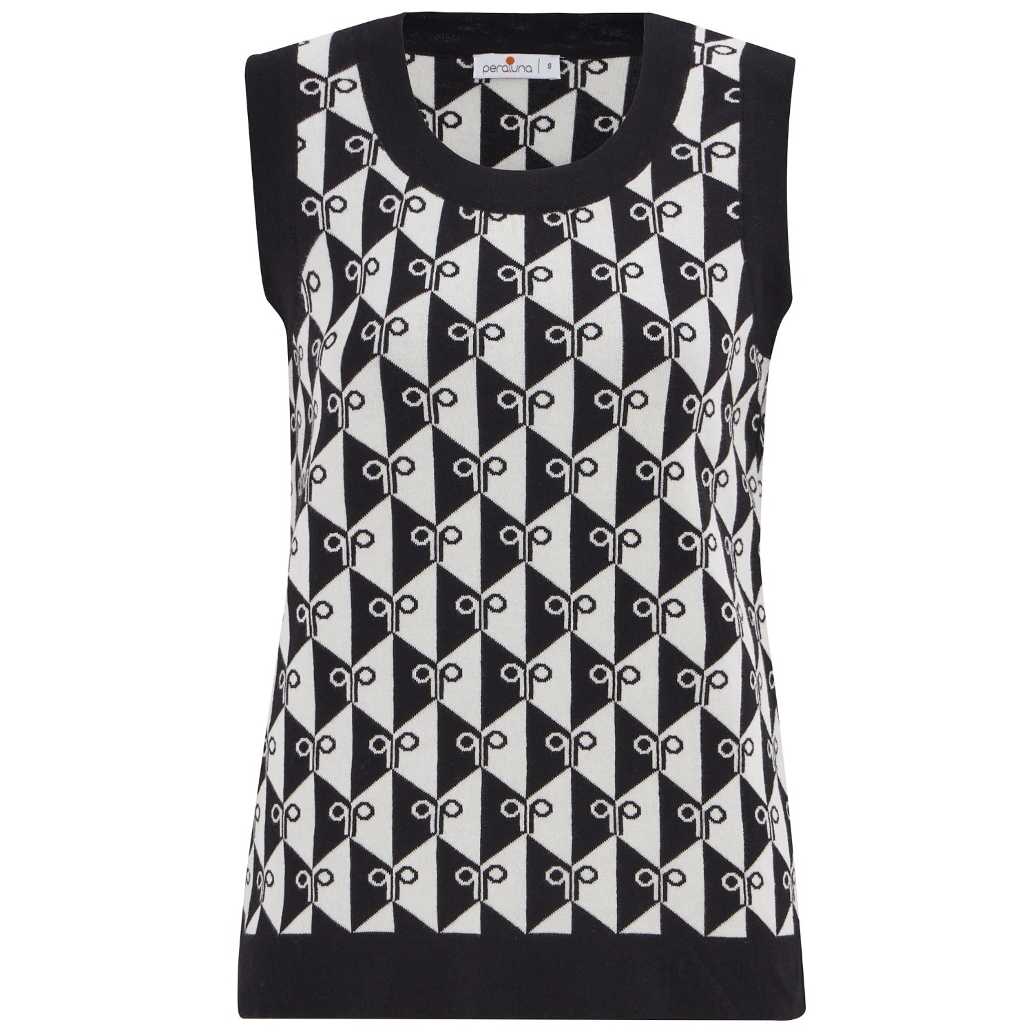 Women’s Jacquard Knitwear Sleeveless Sweater - Black/Ecru Medium Peraluna