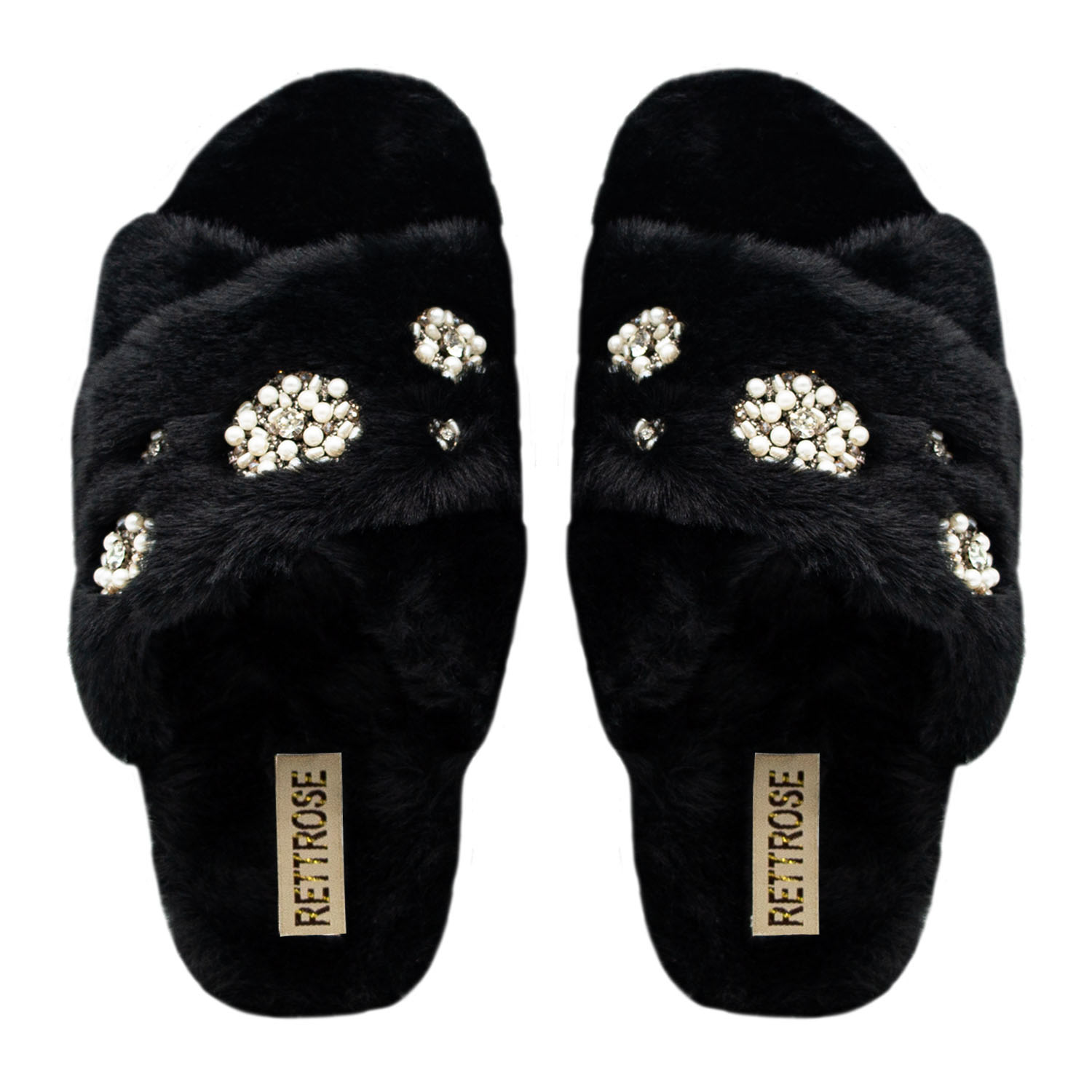 Rettrose Women's The Juliette Black Luxury Plush Diamanté Embellished Handmade Slipper In Black