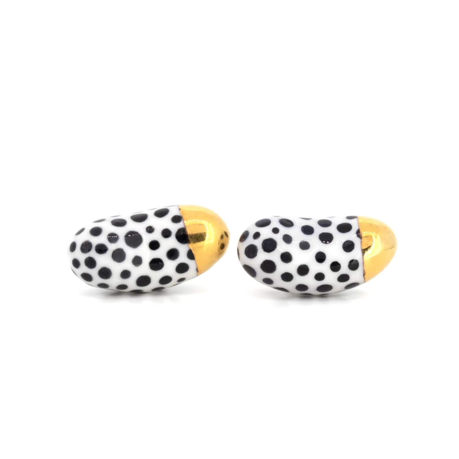 Women’s Gold / Black / White Jelly Bean Stud Earrings - Polka Dot & Gold Cj314