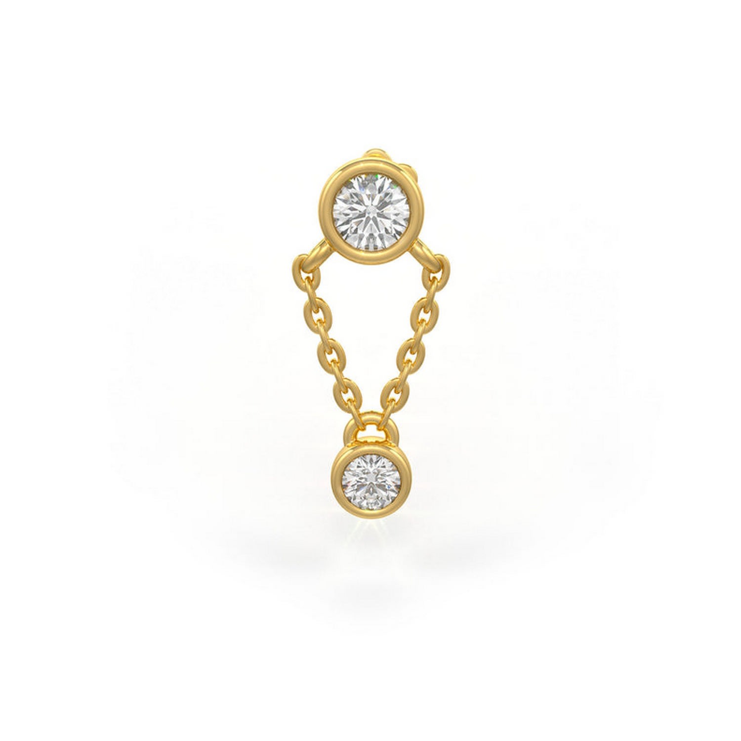 Cervin Blanc Women's Diamond Cartilage Stud Chain Drop In Yellow Gold Singular Earring In Yellow