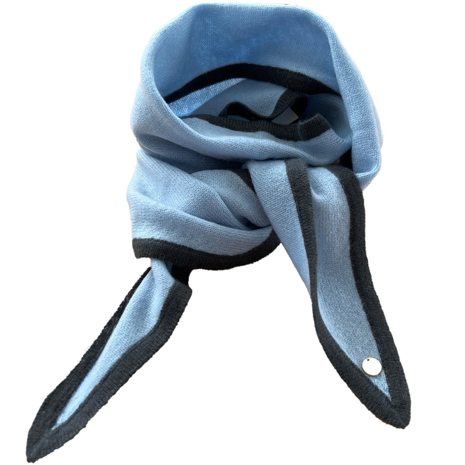 Women’s Ayla Small Neck Scarf In Soft Pure Cashmere, Sky Blue With Antrasite Trimming One Size Tirillm