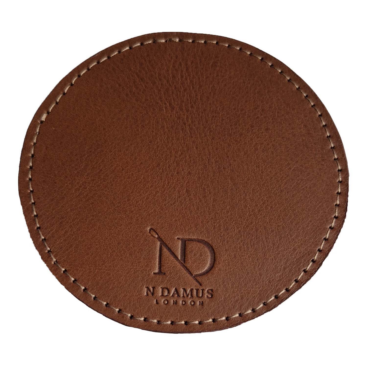 N'damus London Brown Dulwich Chestnut Leather Drink Coaster Set X 4 In Multi
