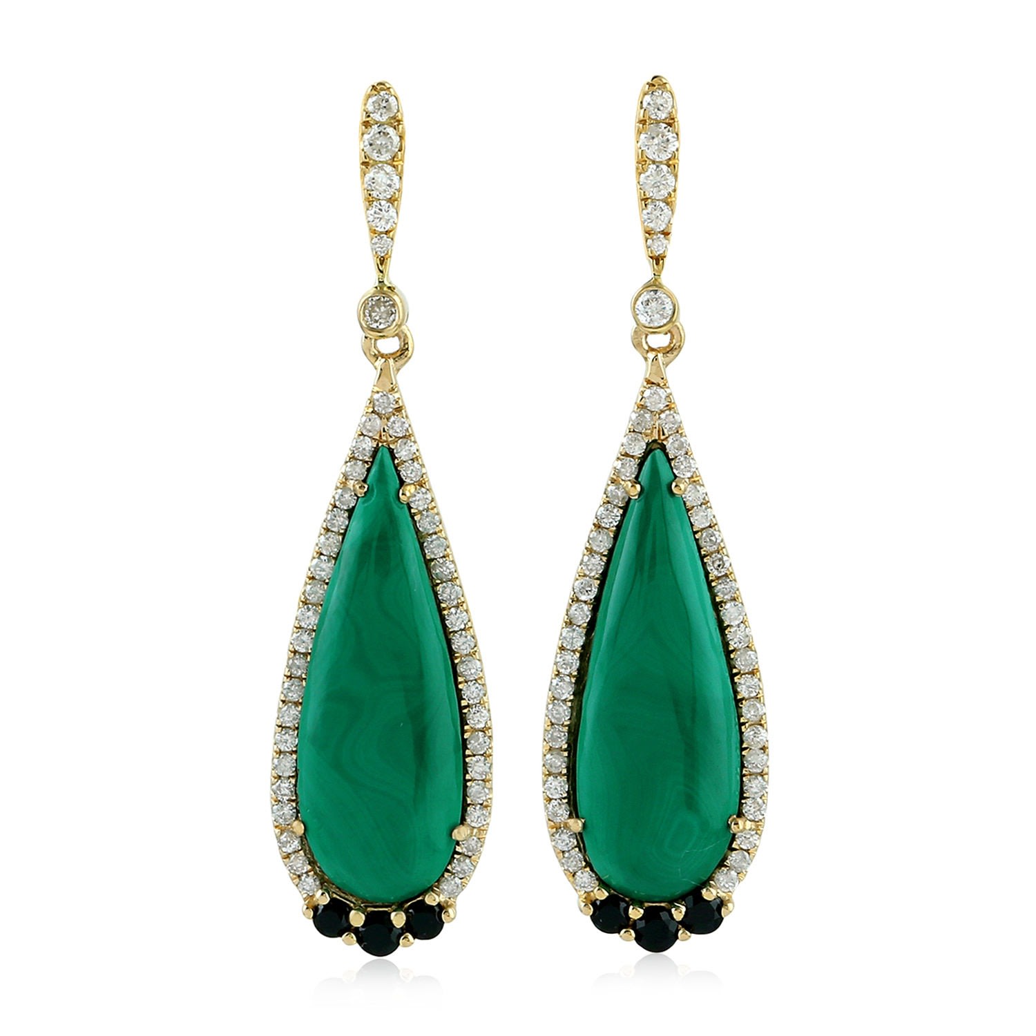 Artisan Women's White / Yellow / Green 18k Yellow Gold Pave Diamond Malachite Spinel Dangle Earrings Jewelry In Green