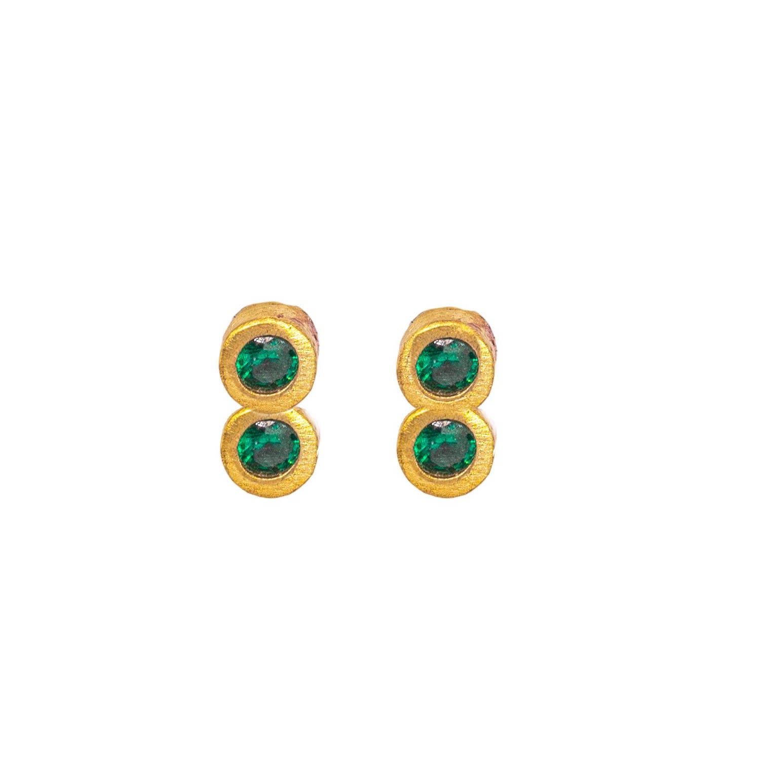 Women’s Gold Disco Dot Double Emerald Stud Earrings Lily Flo Jewellery