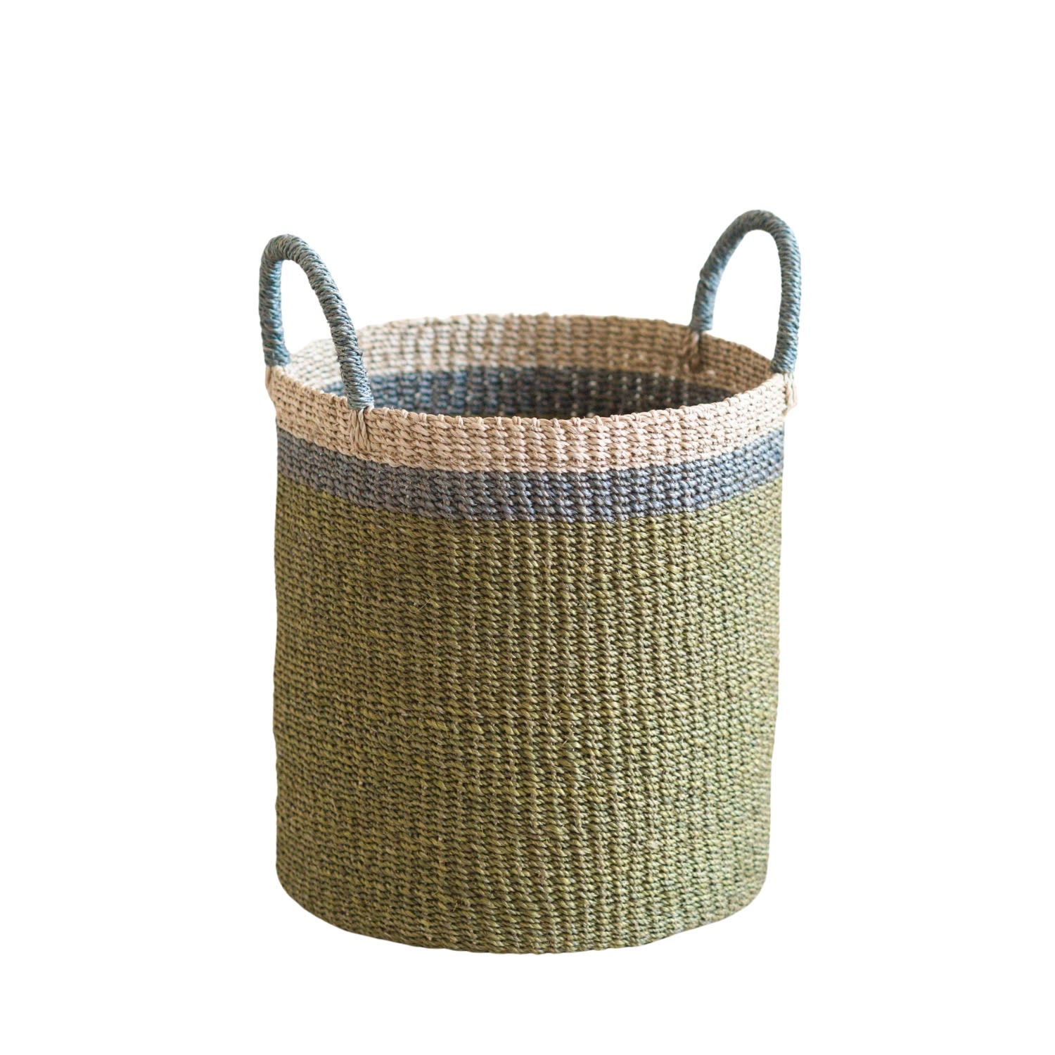 Green / Grey Olive Floor Basket With Handle - Handwoven Basket Likh