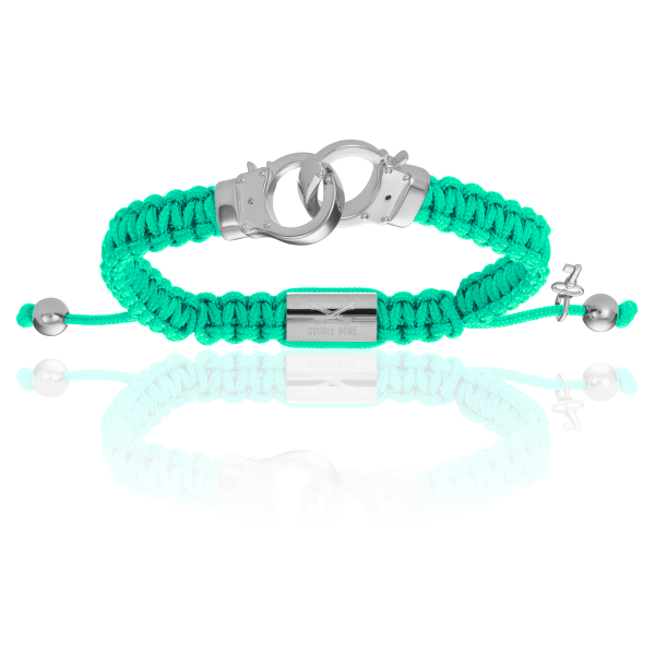 Men’s Green Silver Hand-Cuff With Cyan Polyester Bracelet Unisex Double Bone Bracelets