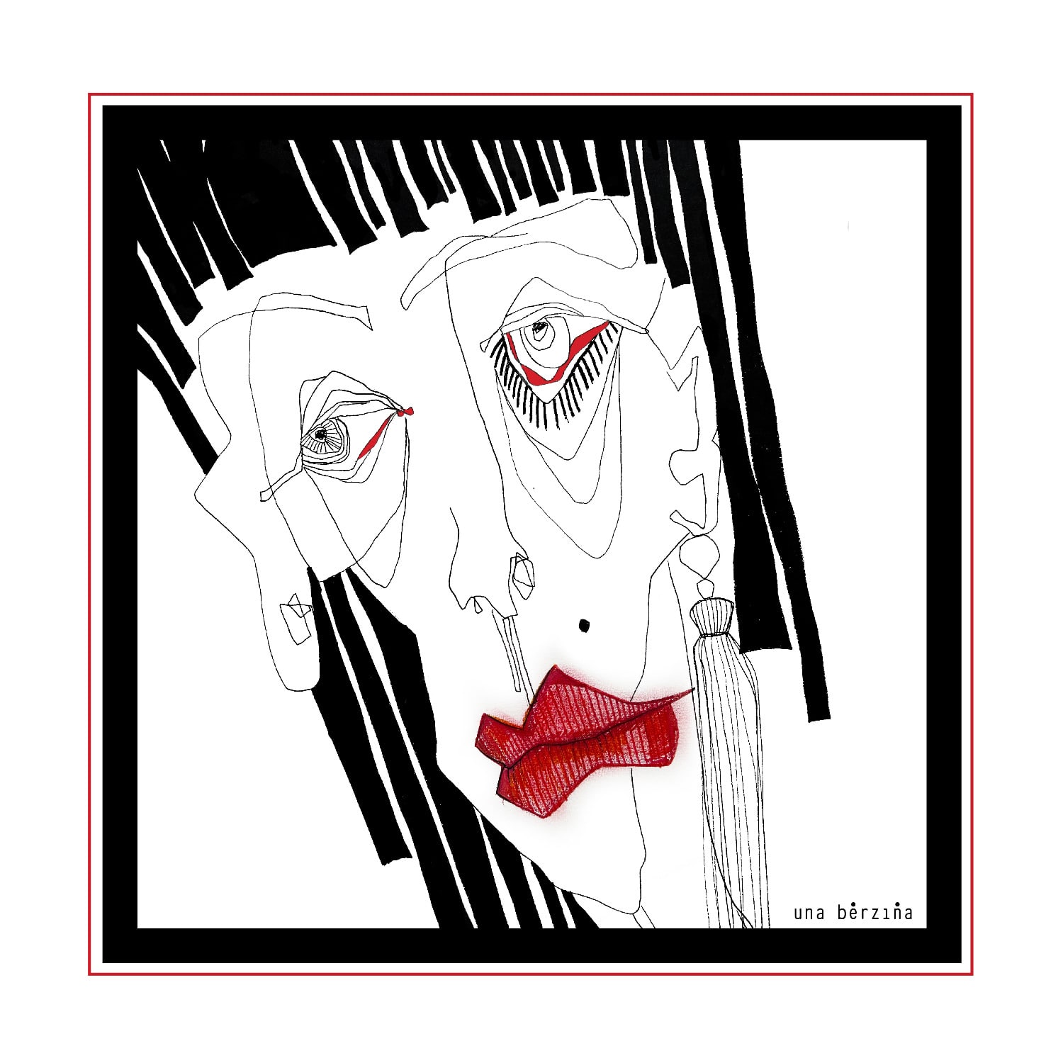 Women&rsquo;s Black / Red / White Black And White Printed Scarf "Red Lips" | One Size | Una Berzina