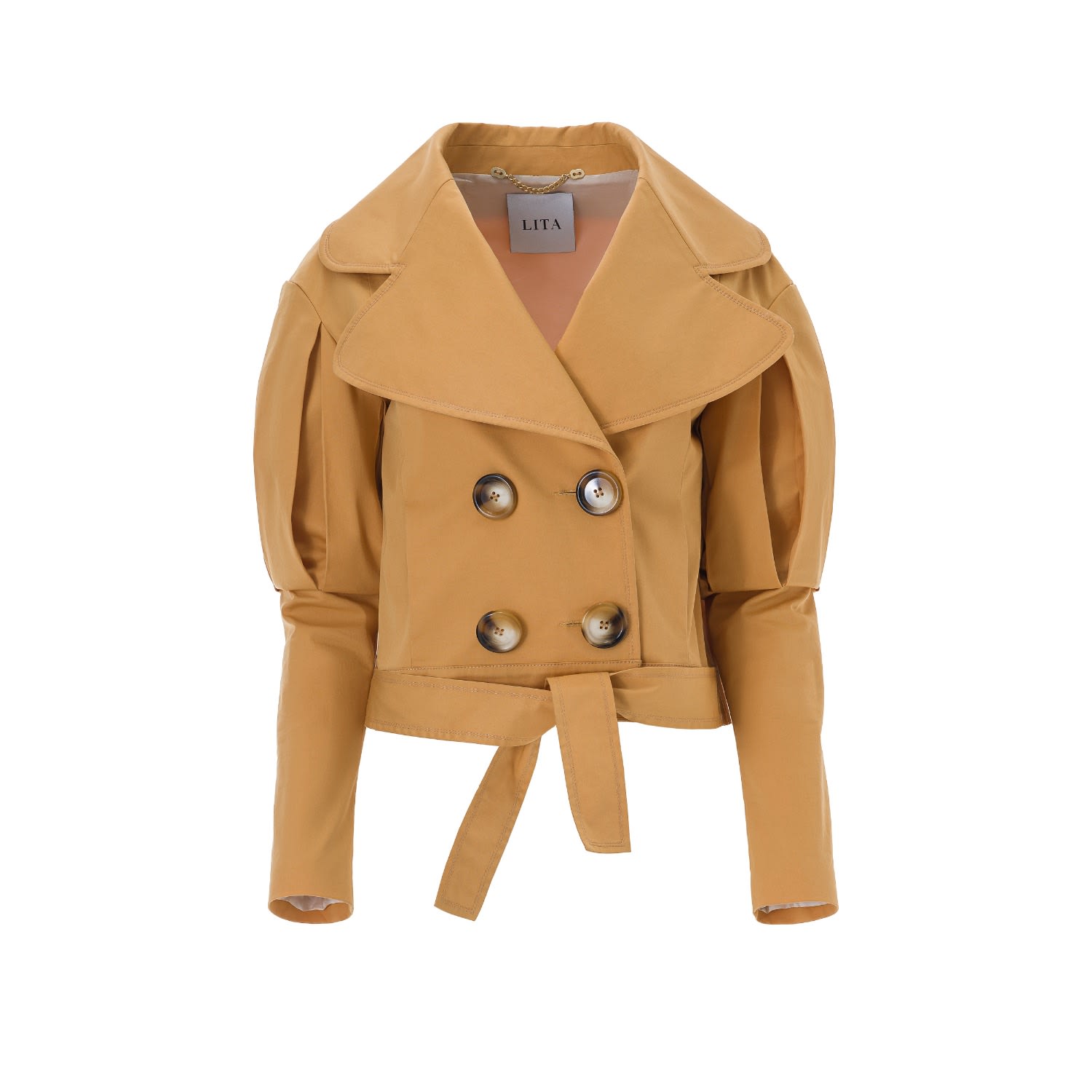 Lita Couture Women's Yellow / Orange Statement Jacket With Oversized Lapels In Orange In Brown