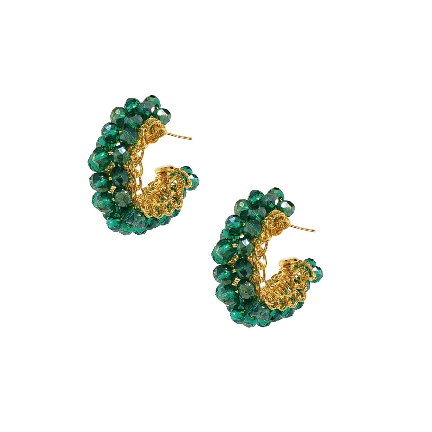 Lavish By Tricia Milaneze Women's Gold / Green Emerald Green & Gold Dandelion Hoops Handmade Earrings