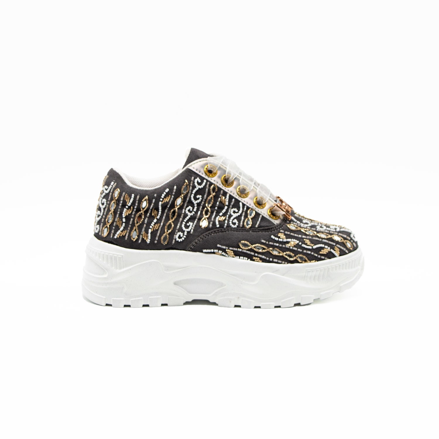 Rettrose Women's Grey The Mia Luxury Slate Suede Handmade Embellished Trainers In Grey